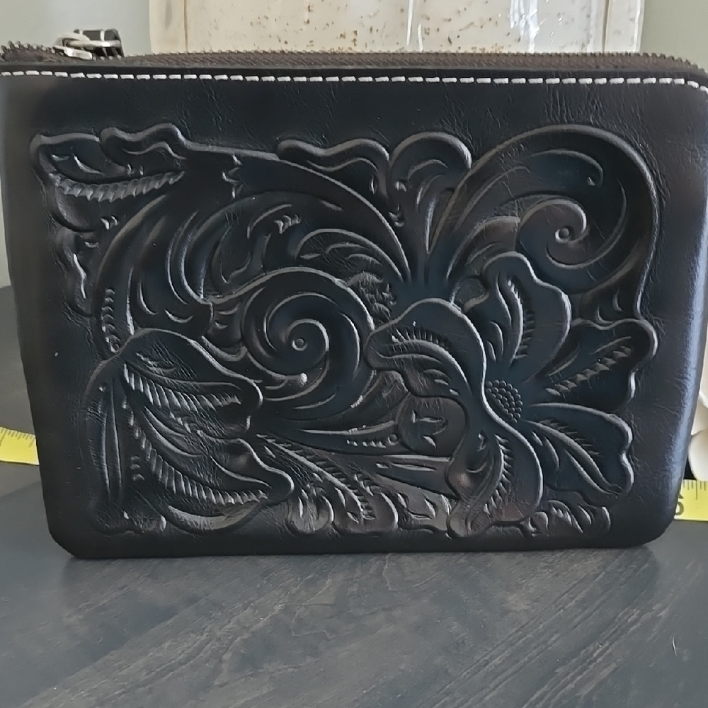 Patricia Nash Black Leather Embossed Clutch